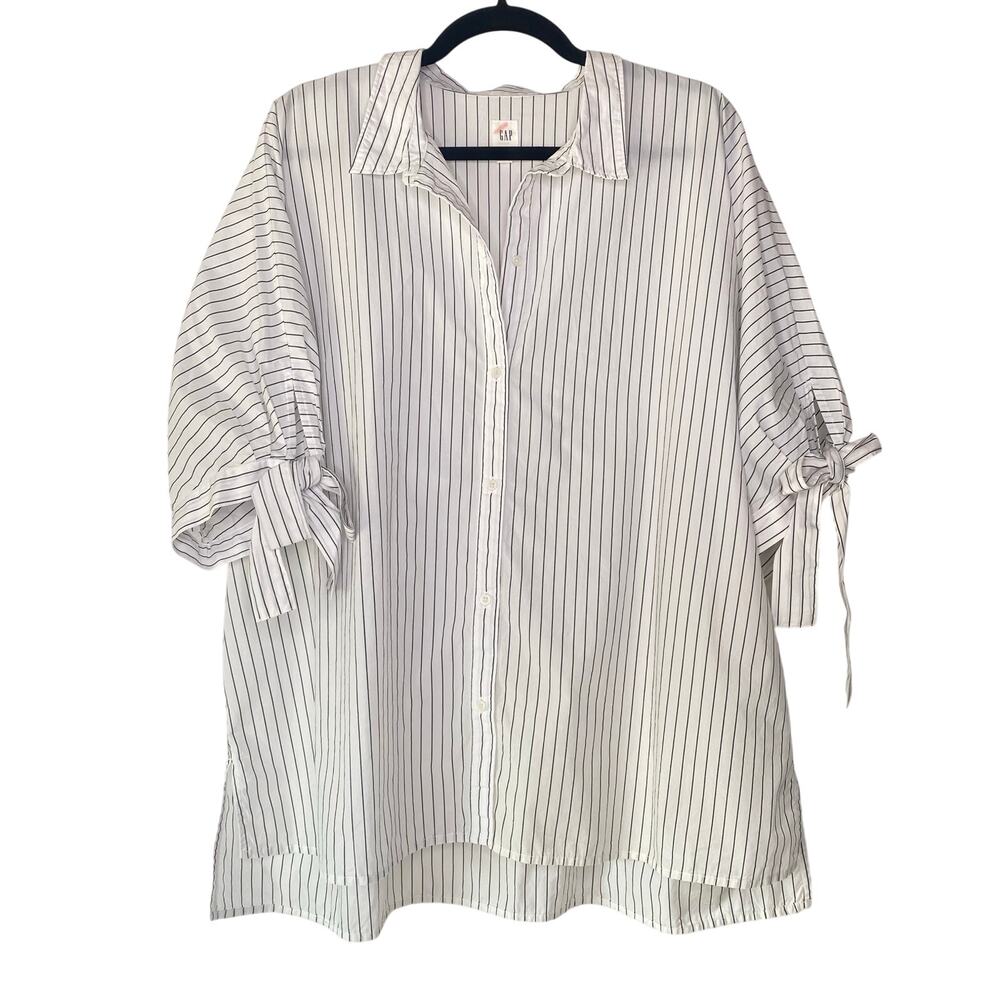 GAP White Striped Button Up 100% Cotton Boxy Blouse Size XXL